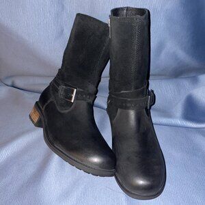 UGG Black Leather & Suede Moto Boot KIINGS, Women Size 7
